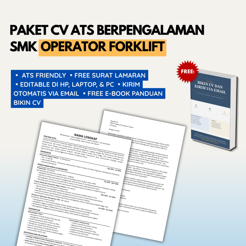 Template CV ATS Lulusan SMK Pengalaman OPERATOR FORKLIFT + Bonus Surat Lamaran