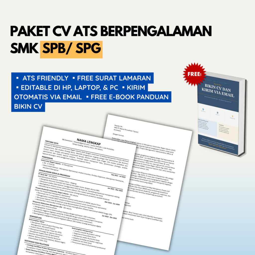 Template CV ATS Lulusan SMK Pengalaman SPB/SPG + Bonus Surat Lamaran