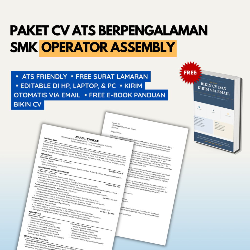 Template CV + Surat Lamaran ATS SMK TEKNIK OTOMOTIF Siap Edit & Lamar OPERATOR ASSEMBLY