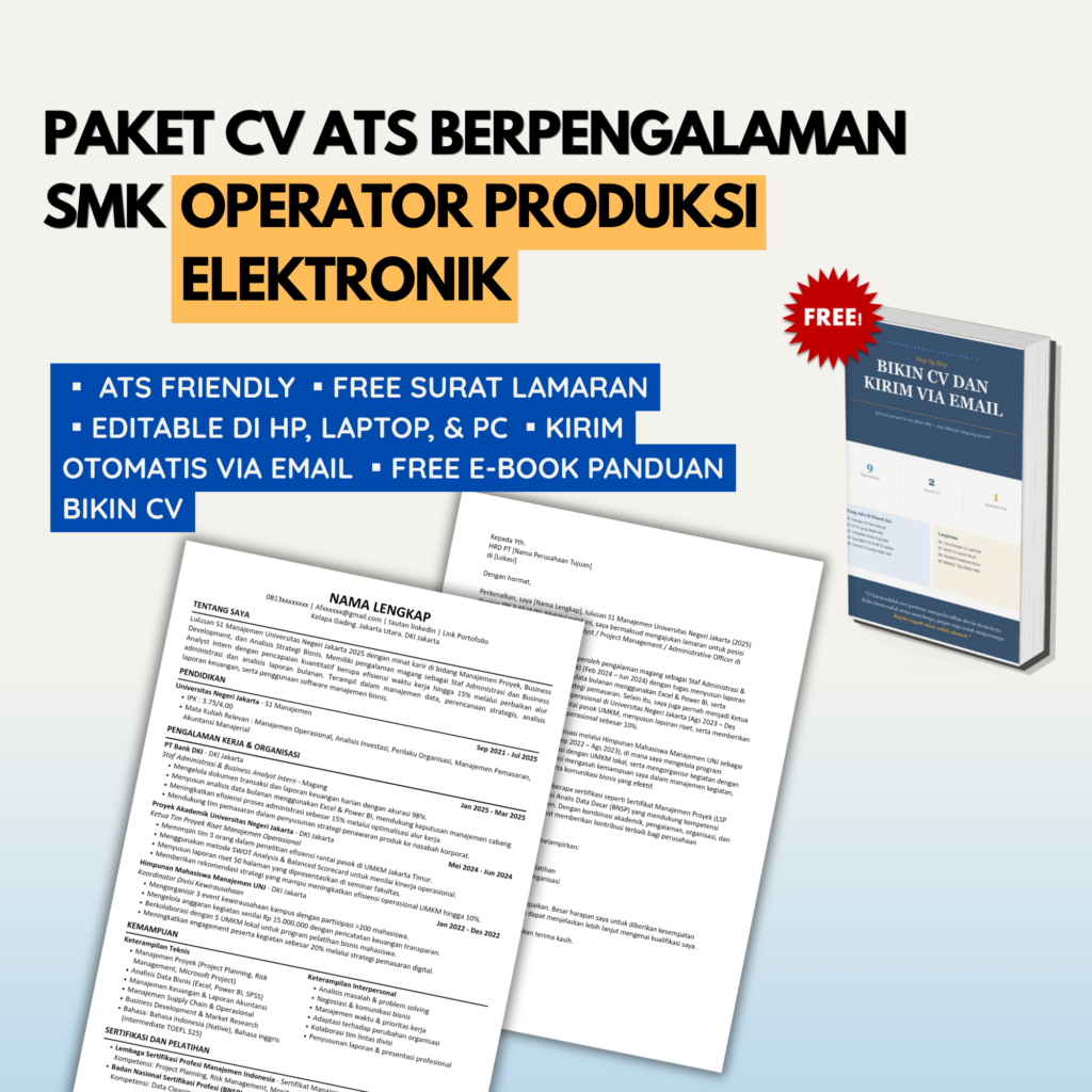 Template CV ATS Freshgraduate SMK Pengalaman TEKNISI LISTRIK