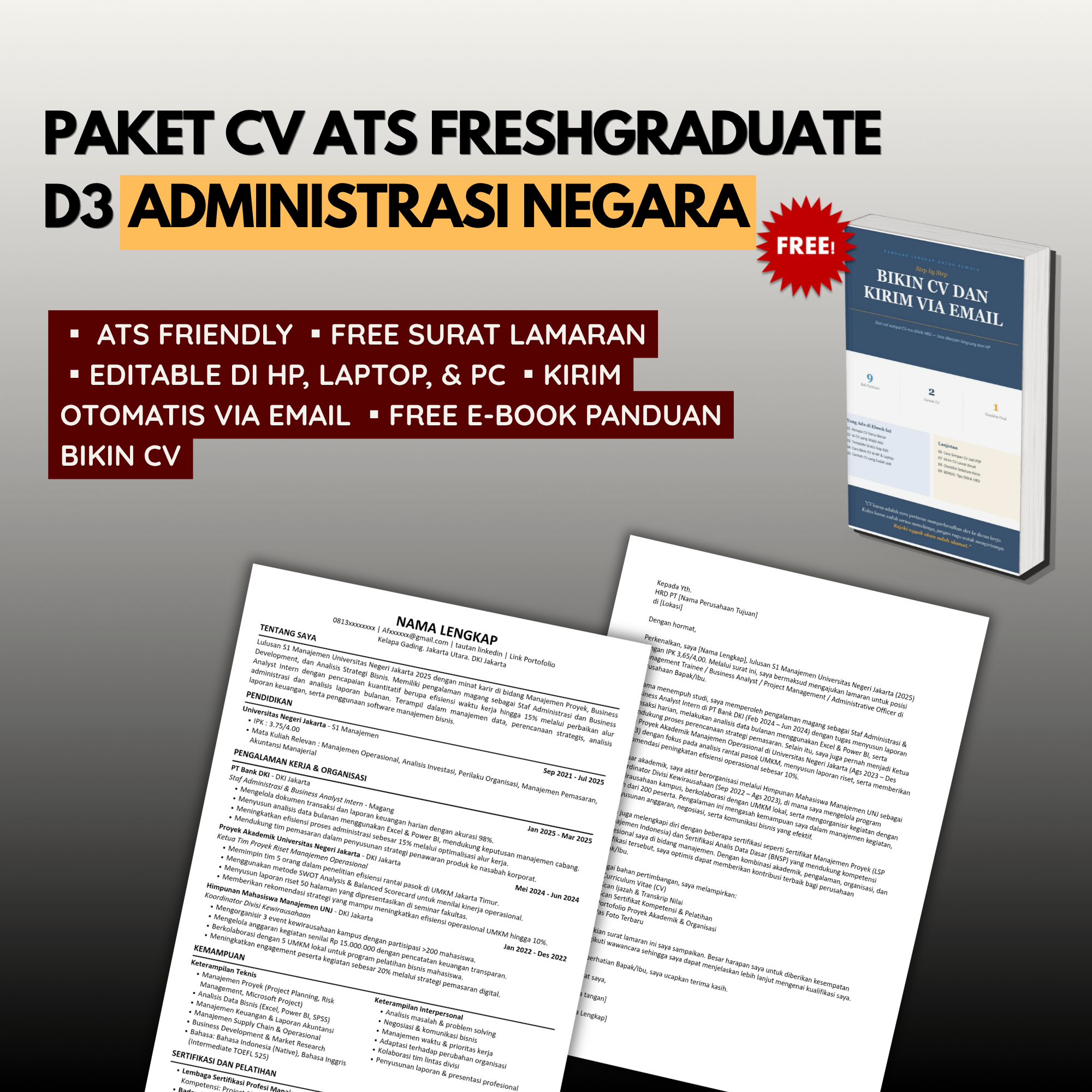 Template CV ATS Freshgraduate D3 ADMINISTRASI NEGARA