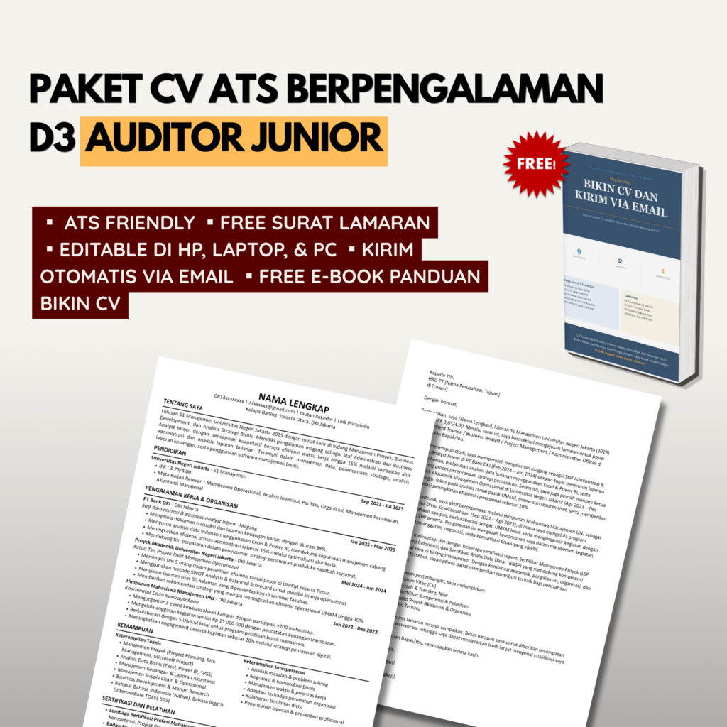 Template CV + Surat Lamaran ATS D3 AKUNTASI siap edit & lamar posisi AUDITOR JUNIOR