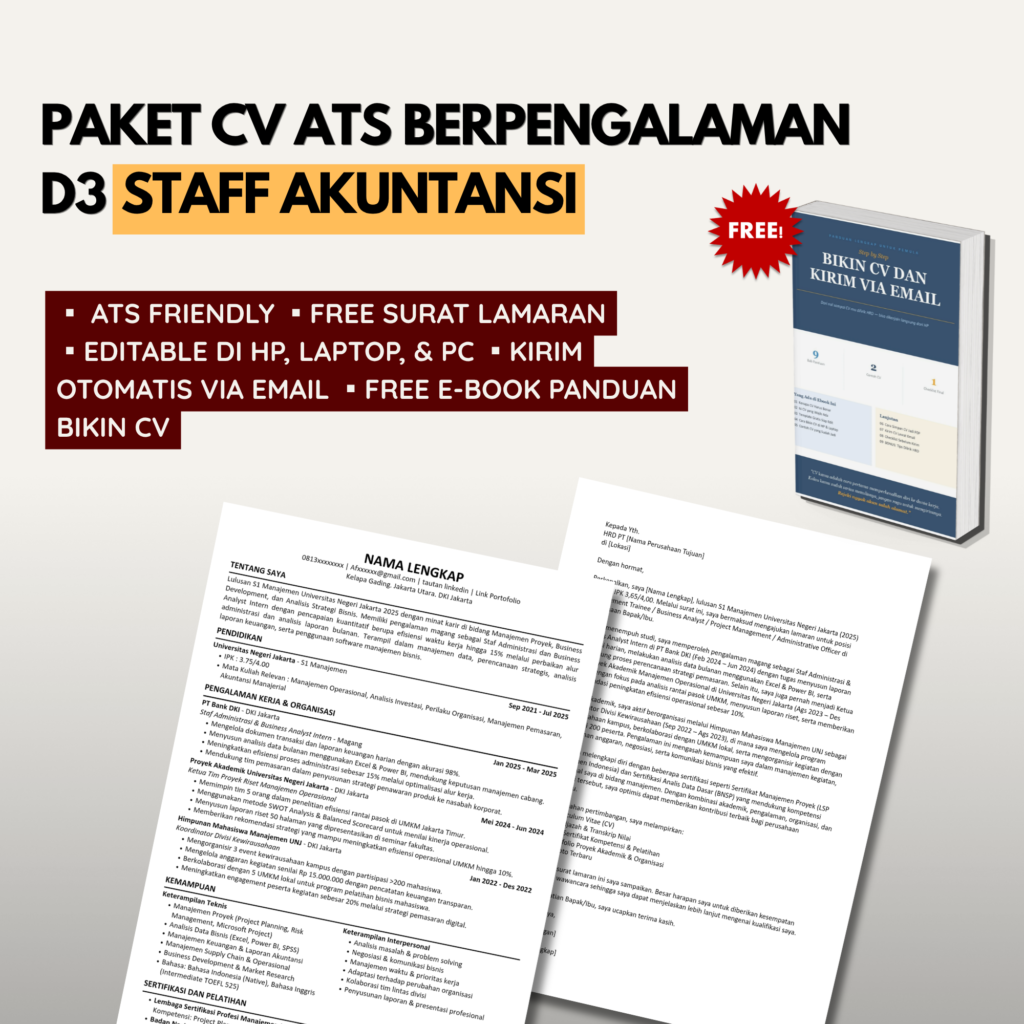 Template CV + Surat Lamaran D3 AKUNTANSI – Siap Edit & Lamar STAFF ACCOUNTING