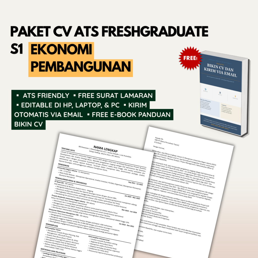 Template CV ATS S1 EKONOMI PEMBANGUNAN Freshgraduate