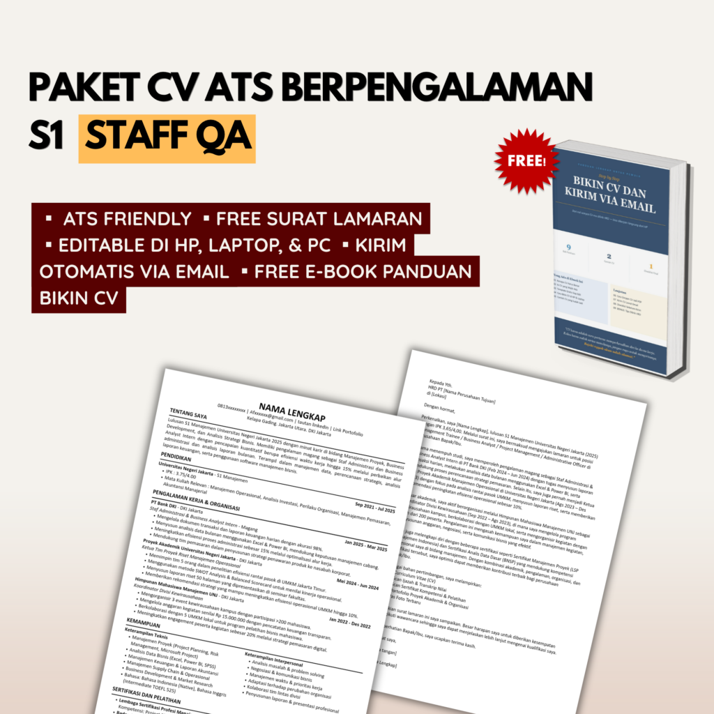 Template CV ATS lulusan S1 Pengalaman STAFF QA + Bonus Surat Lamaran