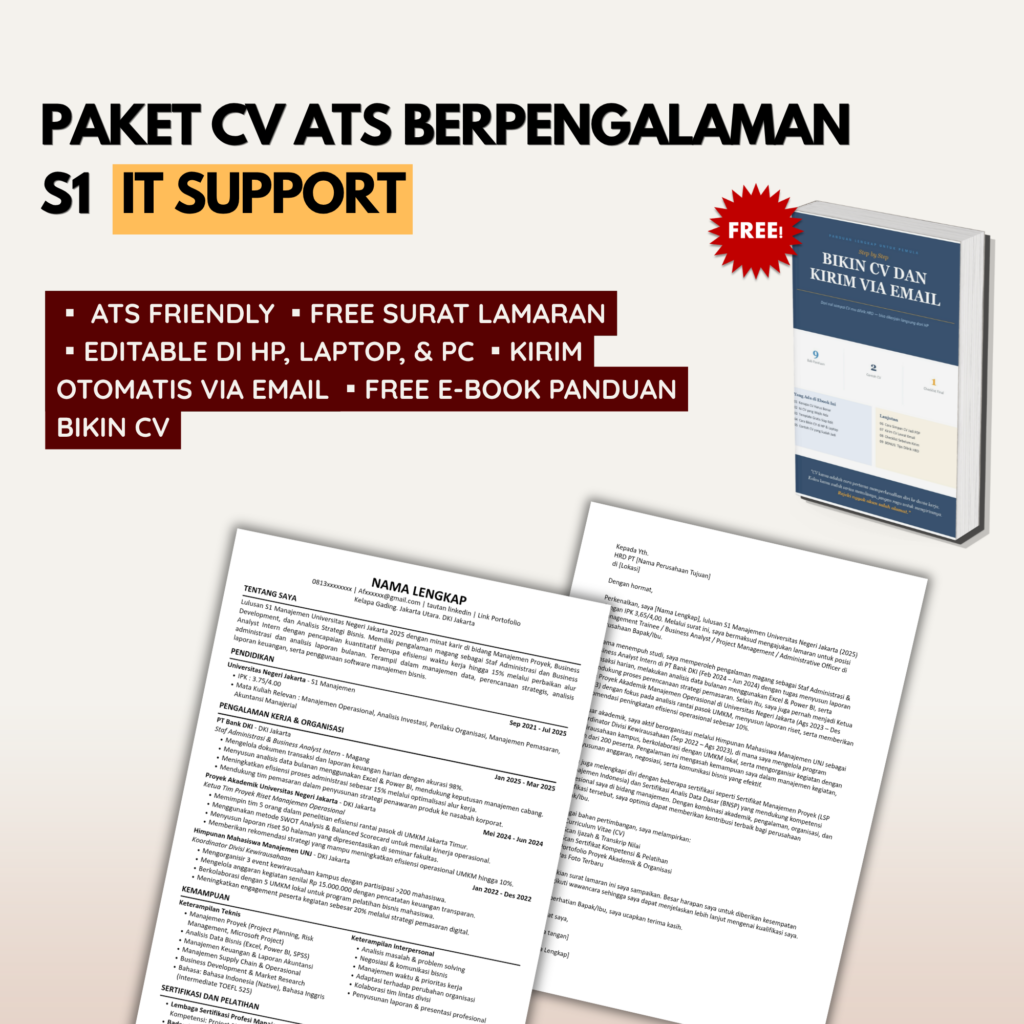 Template CV ATS Lulusan S1 Pengalaman IT SUPPORT + Bonus Surat Lamaran