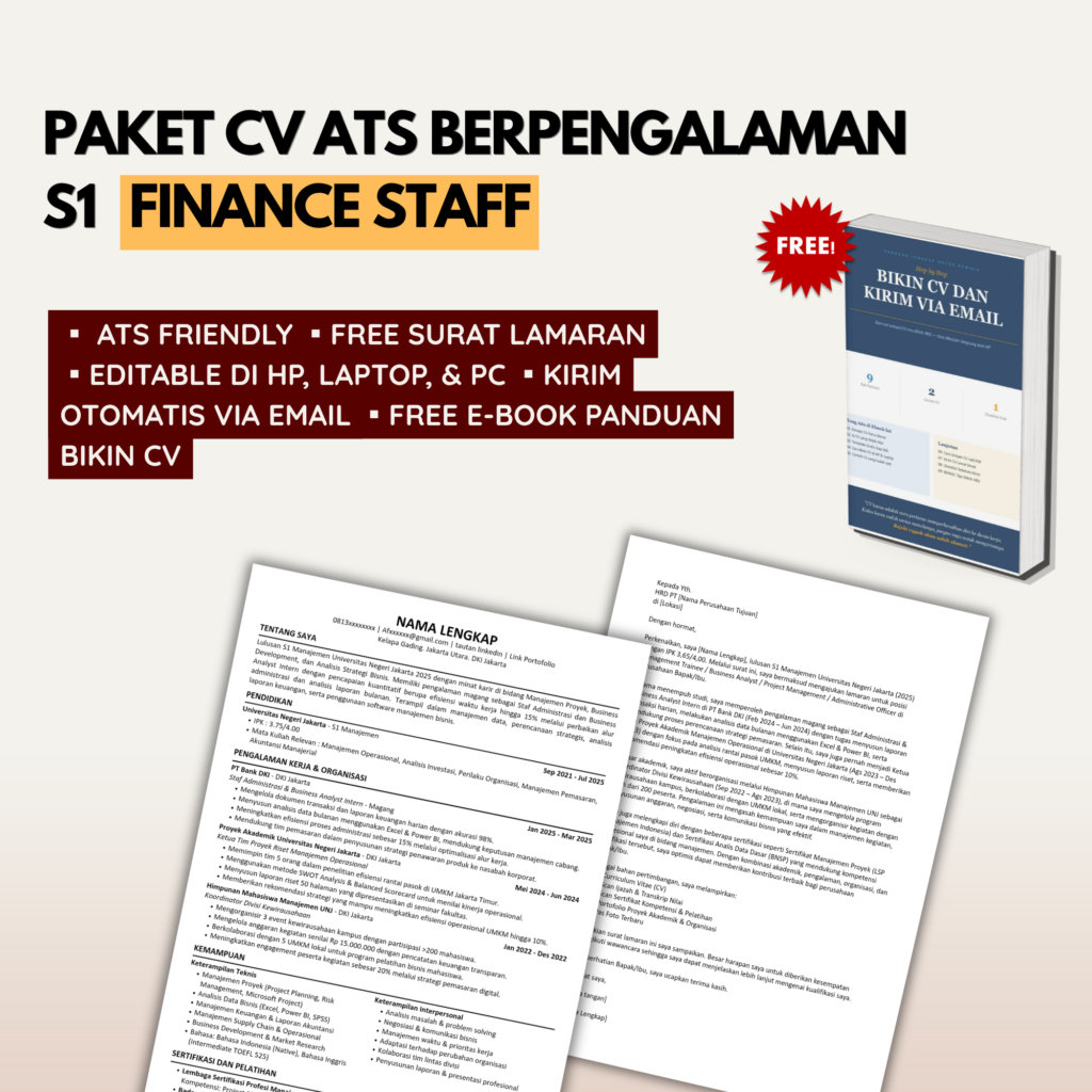 Template CV ATS lulusan S1 pengalaman FINANCE STAFF + Bonus Surat Lamaran