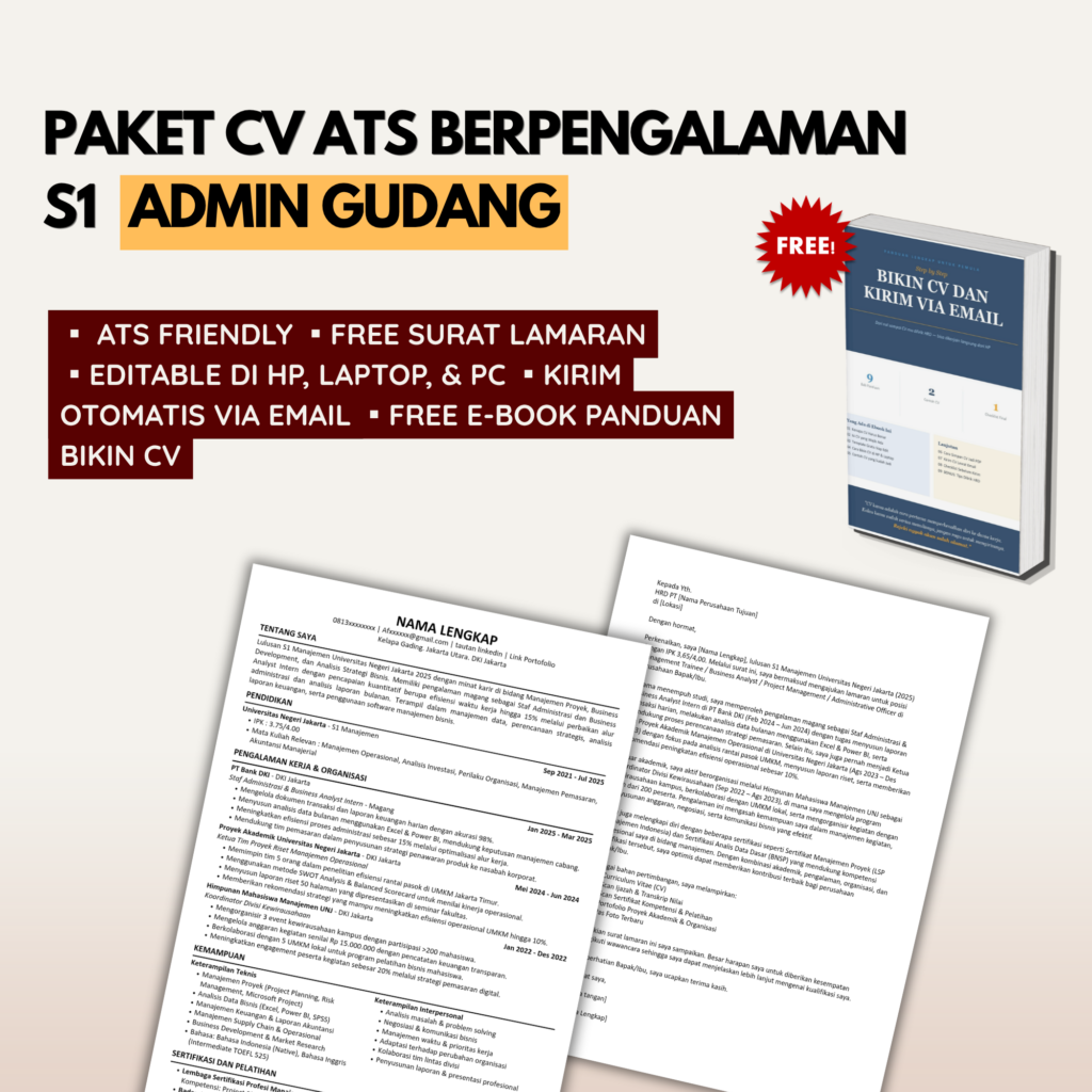 Template CV ATS Lulusan S1 Pengalaman ADMIN GUDANG + Bonus Surat Lamaran