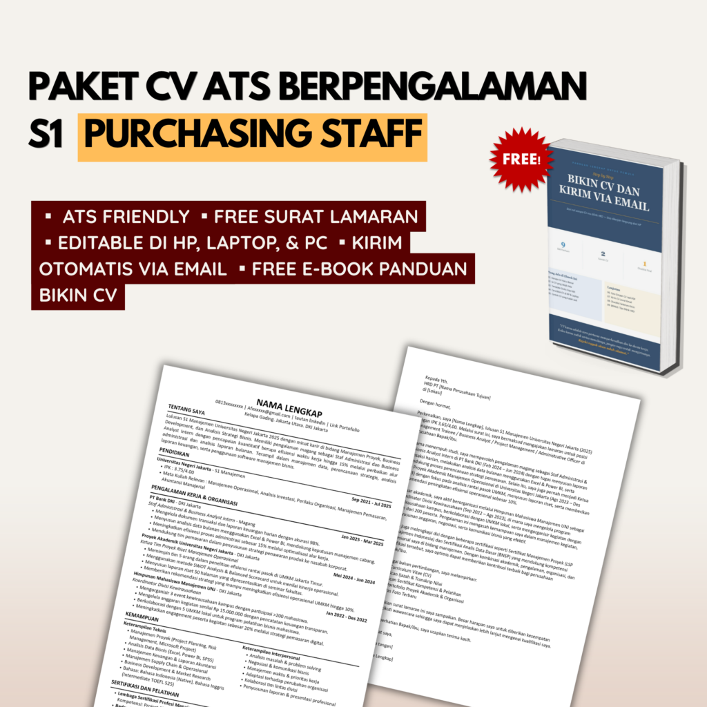 Template CV ATS Lulusan S1 Pengalaman PURCHASING STAFF + Bonus Surat Lamaran