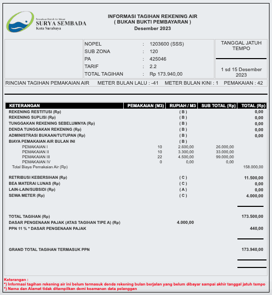 Contoh Tagihan PDAM