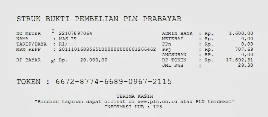 Contoh Tagihan PLN