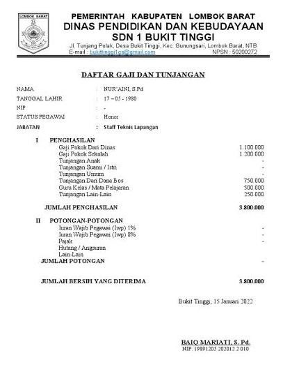 Contoh Slip Gaji PNS